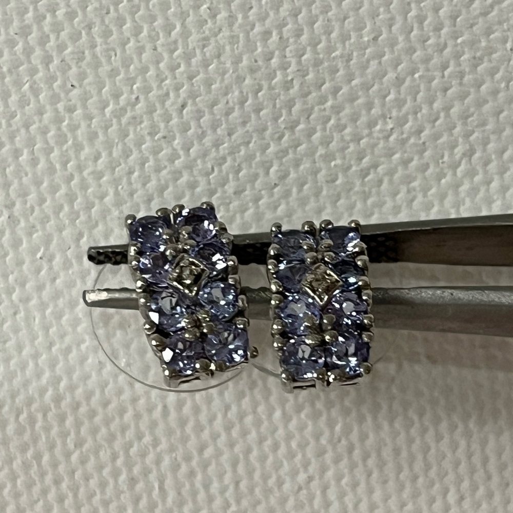 NWOT, Real Tanzanite with diamond accent earrings, 925 silver  "diamond tested"